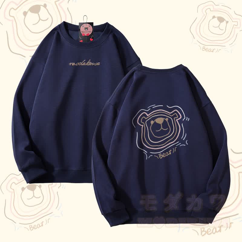 Modakawa Unisex-Sweatshirt mit Bären-Linienkunst-Grafik - Staubiges Blau - 5XL - image 2