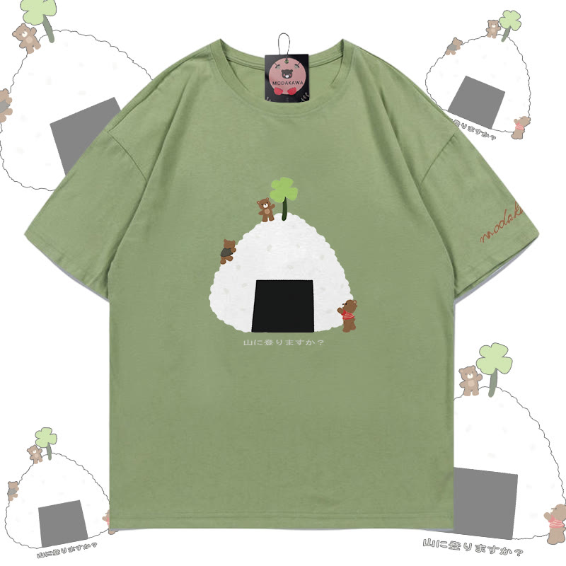 Modakawa Baumwoll-T-Shirt mit Reisballbär-Motiv - Green - 5XL - image 1