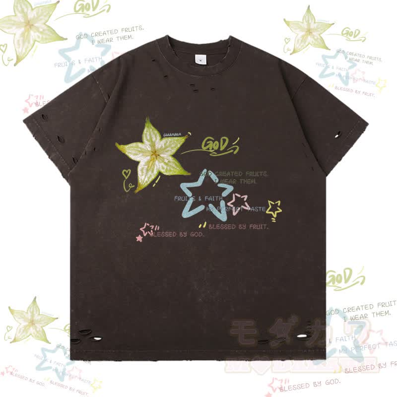 Sternfrucht-Grafik Modakawa Ripped T-Shirt - Dunkelbraun - 2XL - image 2