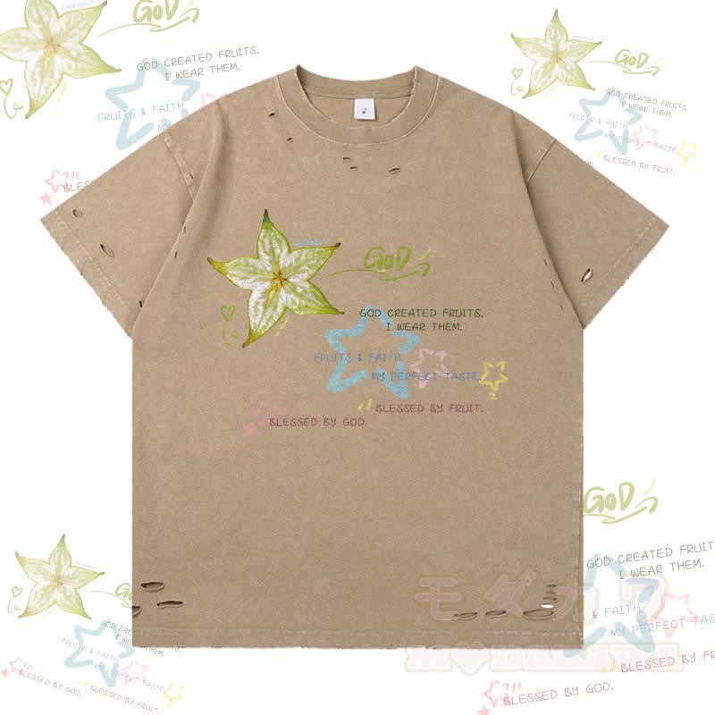 Sternfrucht-Grafik Modakawa Ripped T-Shirt - Braun - 2XL - image 1