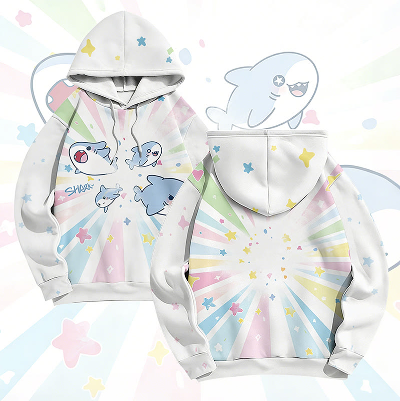 MODAKAWA Pullover-Hoodie mit lustigem Hai-Motiv und Allover-Print - White - 6XL - image 1