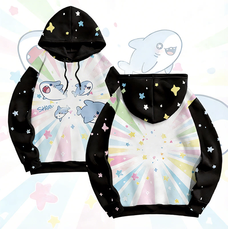 MODAKAWA Pullover-Hoodie mit lustigem Hai-Motiv und Allover-Print - Black - 6XL - image 2