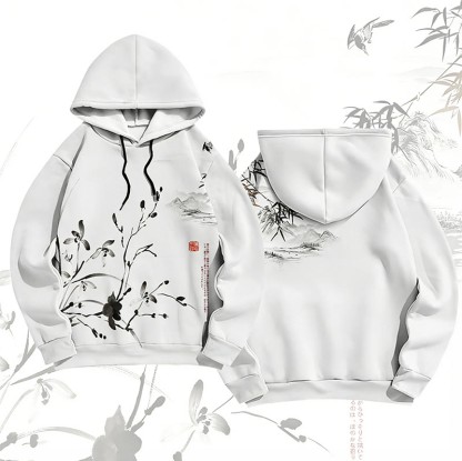 MODAKAWA Vintage Bambusblumen-Tuschemalerei-Pullover-Hoodie - image 1