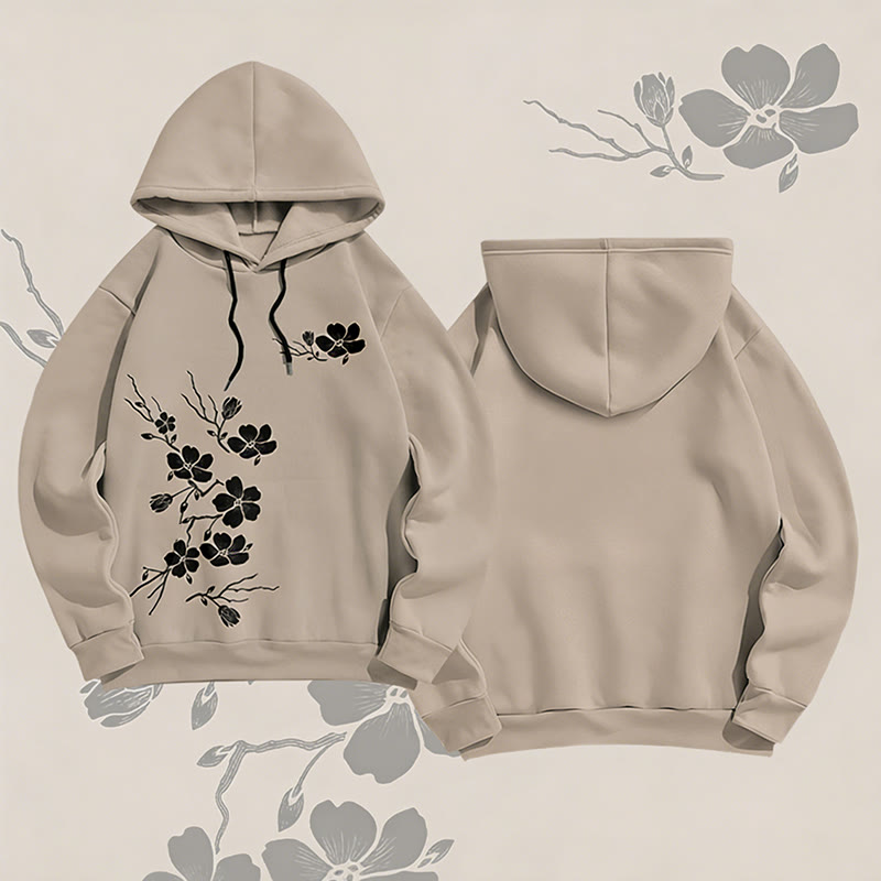 MODAKAWA Vintage Pullover Hoodie mit Pflaumenblüten-Grafik - Khaki - 6XL - image 2