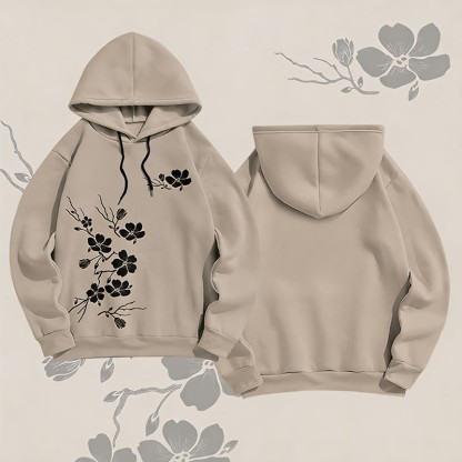 MODAKAWA Vintage Pullover Hoodie mit Pflaumenblüten-Grafik - Khaki - 6XL - image 2