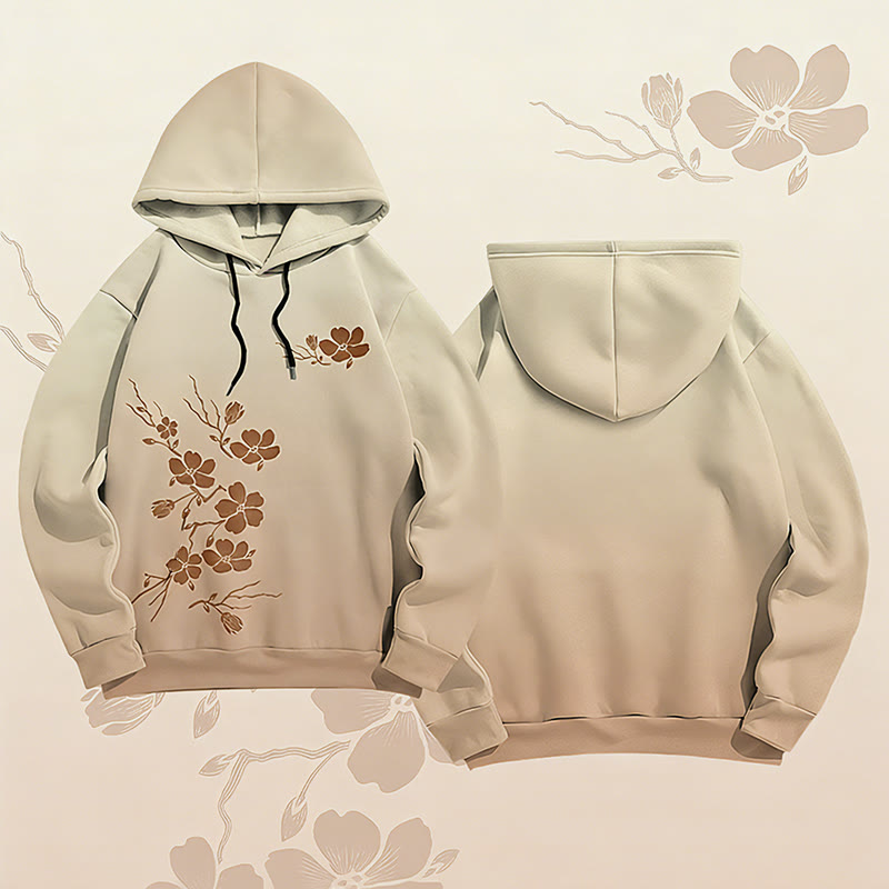 MODAKAWA Vintage Pullover Hoodie mit Pflaumenblüten-Grafik - Light Brown - 6XL - image 1