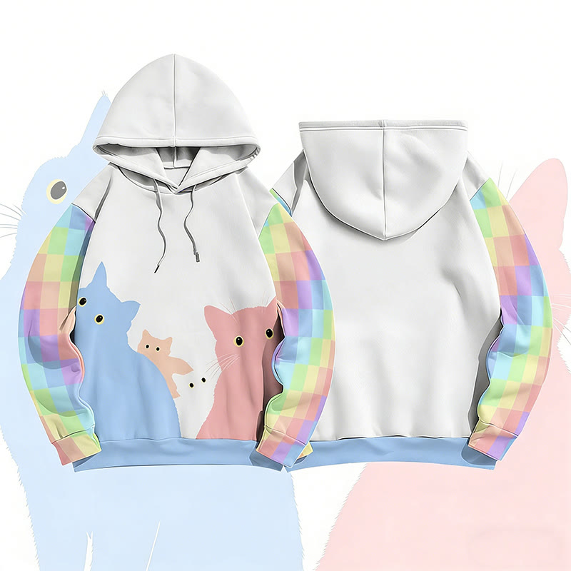 MODAKAWA Pullover-Hoodie mit Regenbogenkatzen-Motiv und Allover-Print - White A - 6XL - image 5