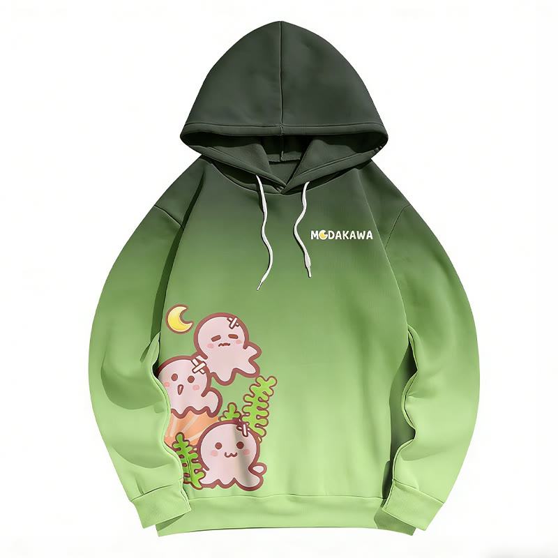 Modakawa Kapuzenpullover mit Farbverlauf und Oktopus-Buchstabenprint, locker geschnitten - Green - 6XL - image 2