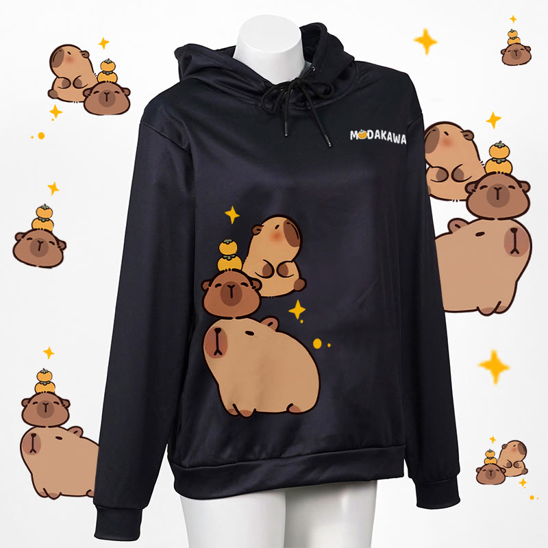 Modakawa-Hoodie mit gestapeltem Capybara-Buchstabenprint (locker geschnitten) - image 1
