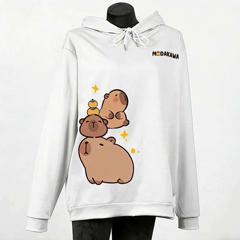 Modakawa-Hoodie mit gestapeltem Capybara-Buchstabenprint (locker geschnitten) - White - 6XL - image 2