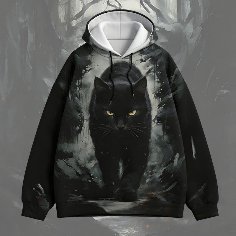 Modakawa Pullover Hoodie mit Grafik einer laufenden schwarzen Katze - Black - 6XL - image 1
