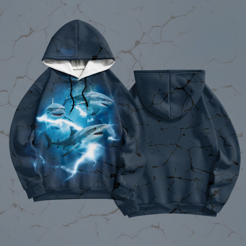 Modakawa Pullover-Hoodie mit Blitzhai-Motiv - image 1
