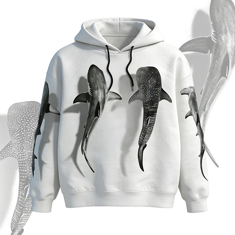 Modakawa Pullover Hoodie mit Hai-Motiv - White - 6XL - image 1