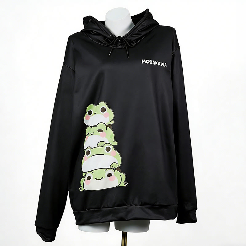Modakawa-Hoodie mit gestapeltem Frosch-Buchstabenprint (locker) - Black - 6XL - image 2