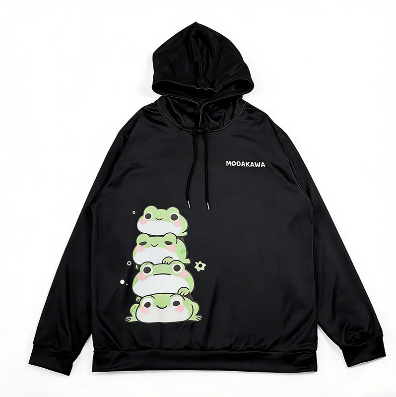 Modakawa-Hoodie mit gestapeltem Frosch-Buchstabenprint (locker) - image 1