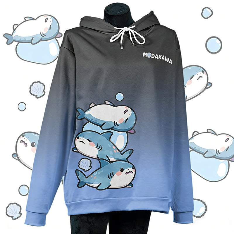 MODAKAWA Gradient Lazy Shark Graphic Pullover Hoodie - Blue A - 6XL - image 1