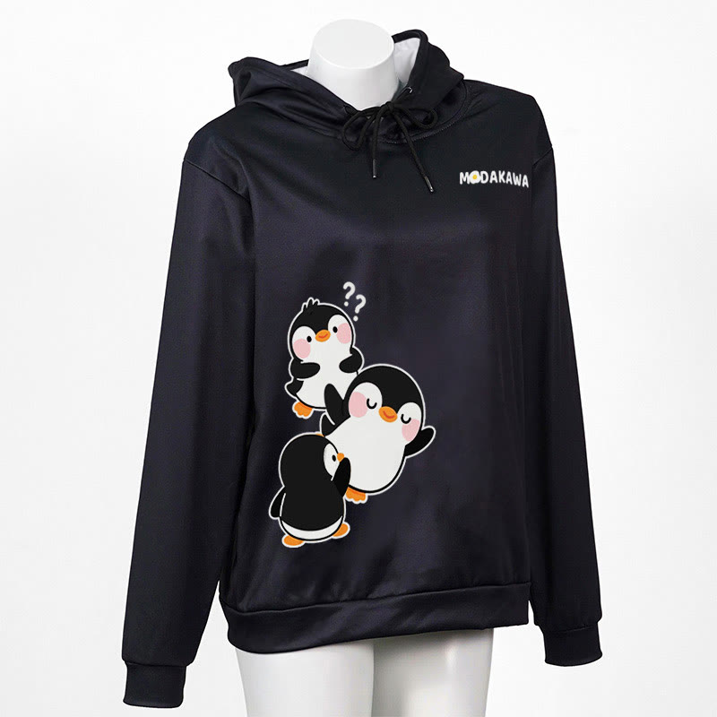 Modakawa-Hoodie mit Pinguin-Buchstabenprint - Black - 6XL - image 1