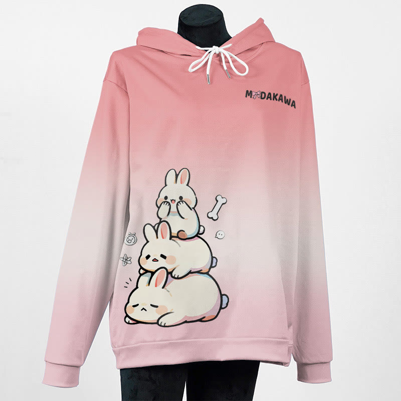 MODAKAWA Farbverlauf-Pullover-Hoodie mit verspieltem Hasenmotiv - Pink - 6XL - image 2