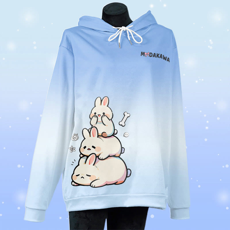 MODAKAWA Farbverlauf-Pullover-Hoodie mit verspieltem Hasenmotiv - Blue - 6XL - image 1