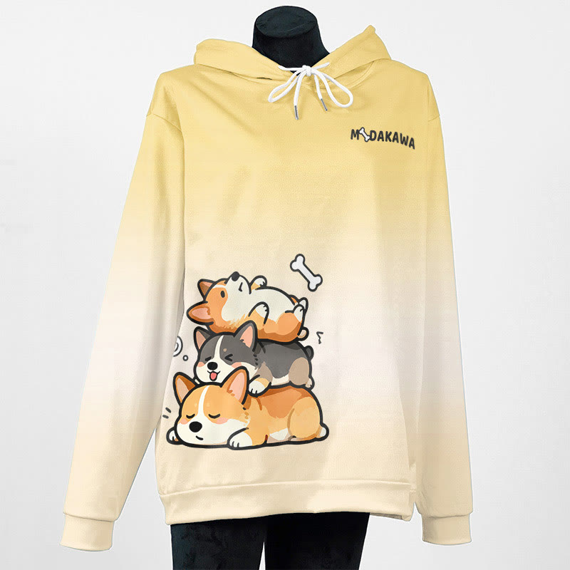 MODAKAWA Farbverlauf-Pullover-Hoodie mit schlafendem Welpenmotiv - Yellow B - 6XL - image 2