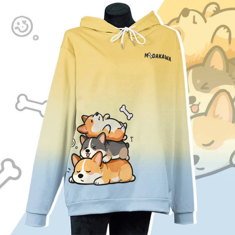 MODAKAWA Farbverlauf-Pullover-Hoodie mit schlafendem Welpenmotiv - Yellow A - 6XL - image 1