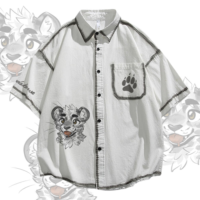 MODAKAWA X atka Freches, übergroßes Button-Up-Hemd mit Tigergesicht-Grafik - White - 2XL - image 1