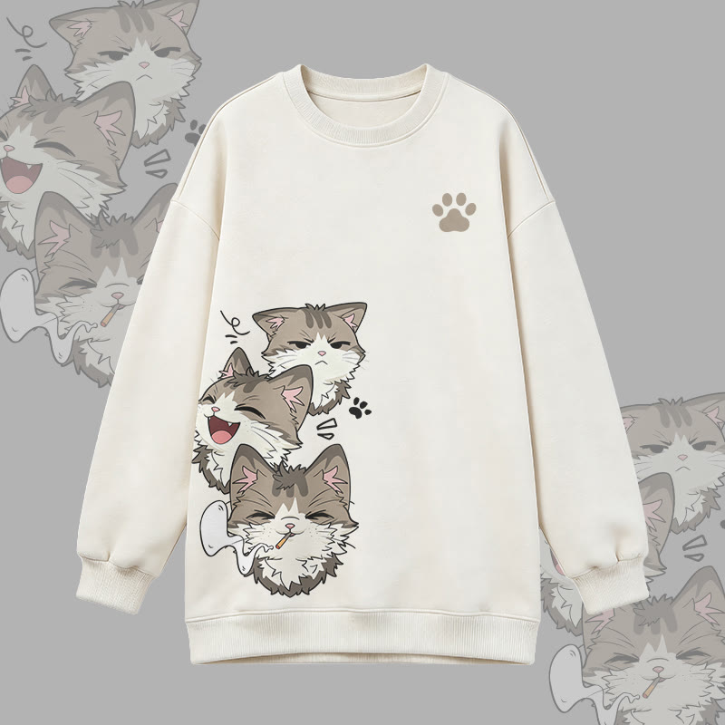 Modakawa Oversized Crewneck Sweatshirt mit Raucherkatzen-Motiv - White - 3XL - image 1