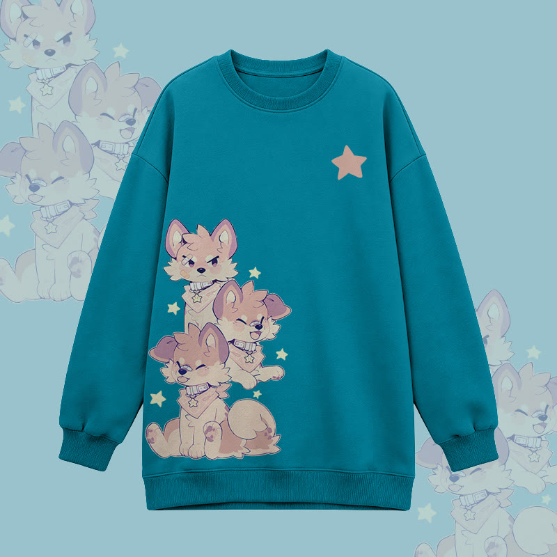 MODAKAWA X popipeko Oversized Sweatshirt mit verspieltem Welpenmotiv - Blue - 3XL - image 1