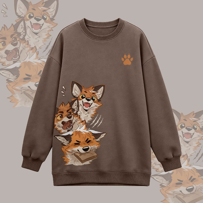 MODAKAWA X atka Lustiges Fuchs-Grafik-Sweatshirt mit Rundhalsausschnitt, Oversize-Aufdruck - Brown - 3XL - image 1