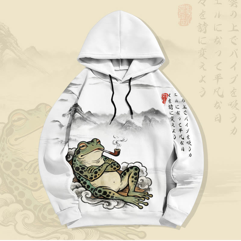 MODAKAWA Pullover-Hoodie mit Allover-Print und Rauchfrosch-Motiv (Tinte Wash) - White - 6XL - image 1