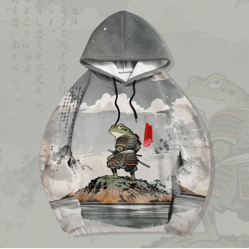MODAKAWA Pullover-Hoodie mit Samurai-Frosch-Allover-Print (Tinte gewaschen) - Grey - 6XL - image 1