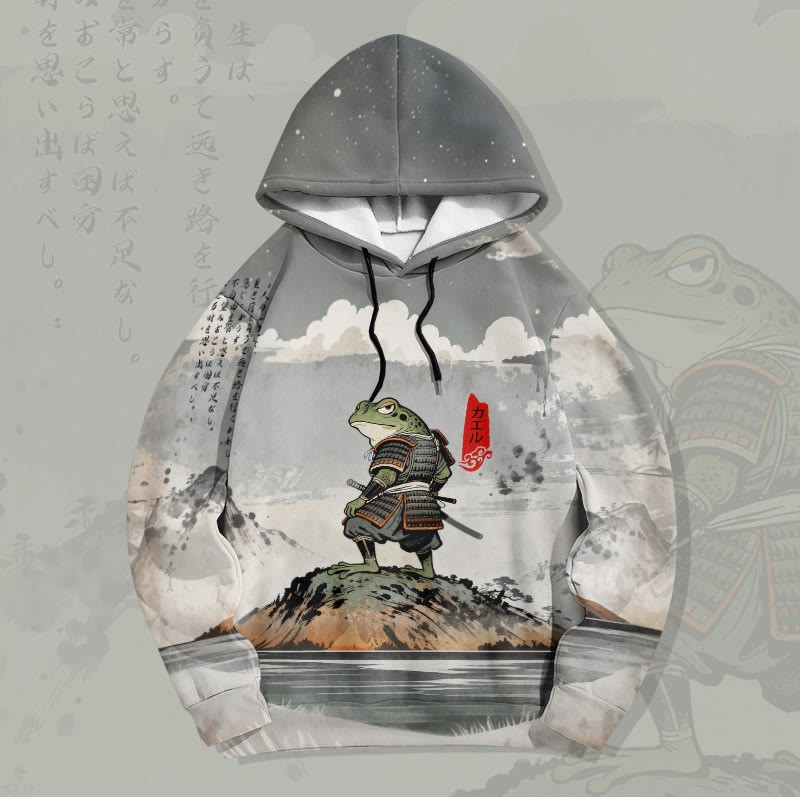 MODAKAWA Pullover-Hoodie mit Samurai-Frosch-Allover-Print (Tinte gewaschen) - Grey - 6XL - image 1