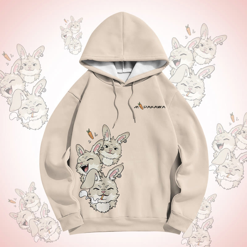 MODAKAWA Gradient Joyful Bunny Graphic Pullover Hoodie - Apricot - 6XL - image 2