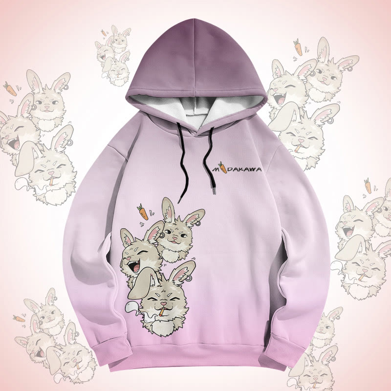 MODAKAWA Gradient Joyful Bunny Graphic Pullover Hoodie - Purple - 6XL - image 1