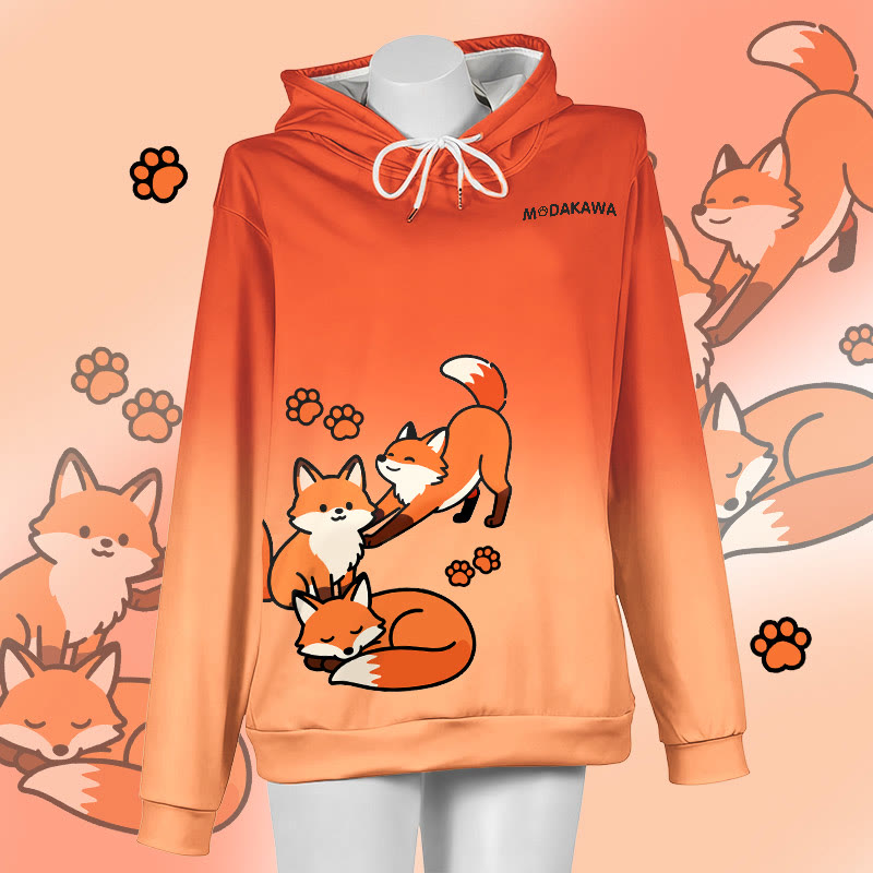 MODAKAWA Farbverlauf-Pullover-Hoodie mit fröhlichem Fuchs-Motiv - Orange B - 6XL - image 2