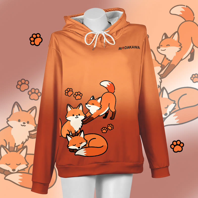 MODAKAWA Farbverlauf-Pullover-Hoodie mit fröhlichem Fuchs-Motiv - Orange A - 6XL - image 1
