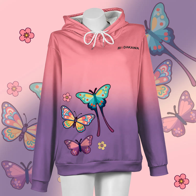 MODAKAWA Pullover-Hoodie mit Schmetterlingsgrafik und Farbverlauf - Pink&Purple - 6XL - image 2