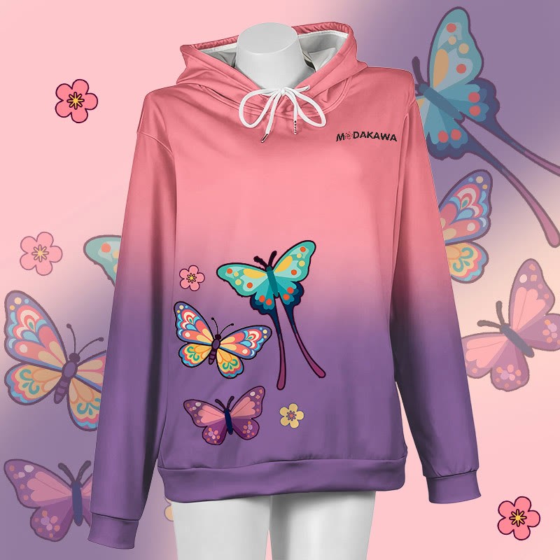 MODAKAWA Pullover-Hoodie mit Schmetterlingsgrafik und Farbverlauf - Pink&Purple - 6XL - image 2