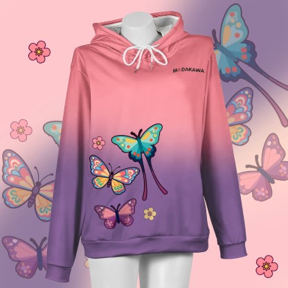 MODAKAWA Pullover-Hoodie mit Schmetterlingsgrafik und Farbverlauf - Pink&Purple - 6XL - image 2