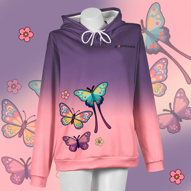 MODAKAWA Pullover-Hoodie mit Schmetterlingsgrafik und Farbverlauf - Purple&Pink - 6XL - image 1
