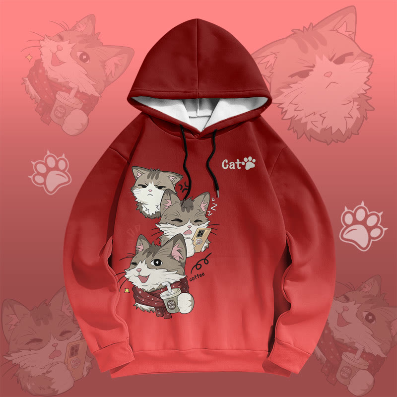 MODAKAWA Pullover-Hoodie mit verspieltem Katzenmotiv und Farbverlauf - Red - 6XL - image 2