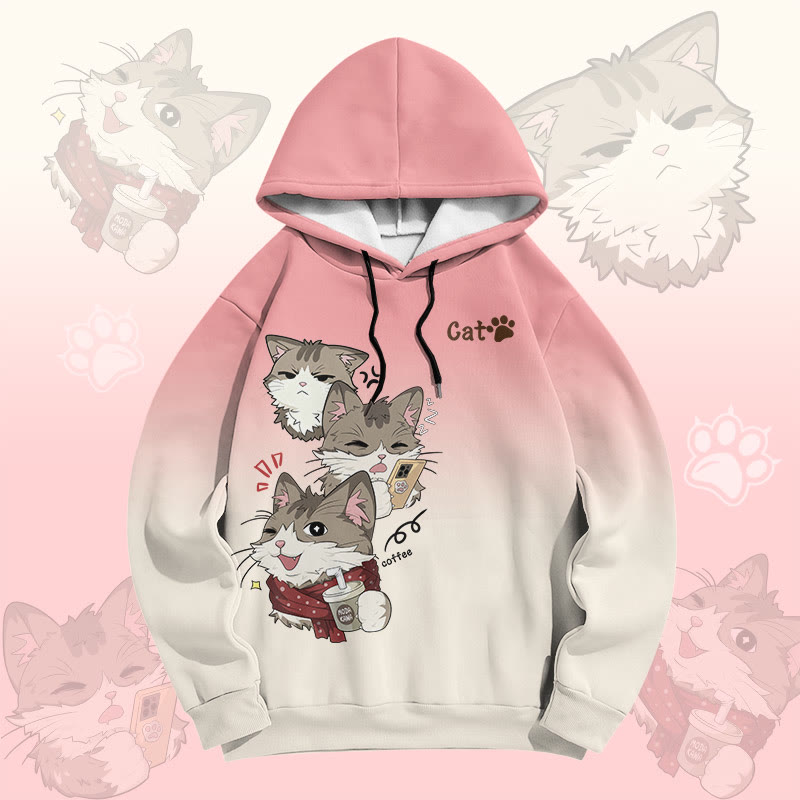 MODAKAWA Pullover-Hoodie mit verspieltem Katzenmotiv und Farbverlauf - Pink - 6XL - image 1
