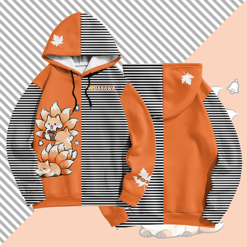 MODAKAWA Pullover-Hoodie mit Allover-Print und Streifenmuster des neunschwänzigen Fuchses - Orange&Black - 6XL - image 2