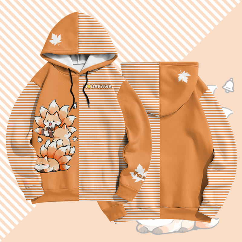 MODAKAWA Pullover-Hoodie mit Allover-Print und Streifenmuster des neunschwänzigen Fuchses - Orange - 6XL - image 1