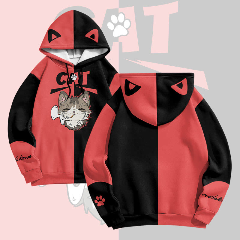 MODAKAWA Pullover-Hoodie mit rauchender Katze und Allover-Print - Red - 6XL - image 2