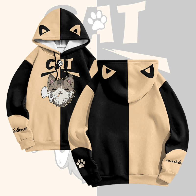 MODAKAWA Pullover-Hoodie mit rauchender Katze und Allover-Print - Apricot - 6XL - image 1