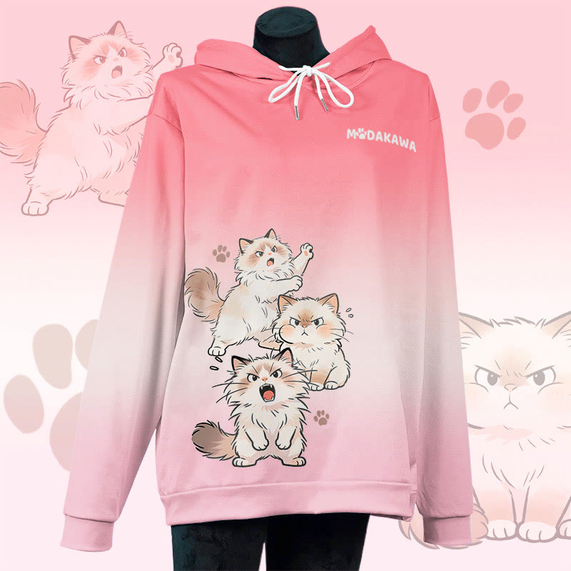 MODAKAWA Pullover-Hoodie mit Allover-Print einer wütenden Katze - Pink - 6XL - image 2