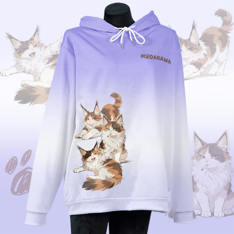 MODAKAWA Pullover-Hoodie mit rauchender Katze und Allover-Print - Purple - 6XL - image 2