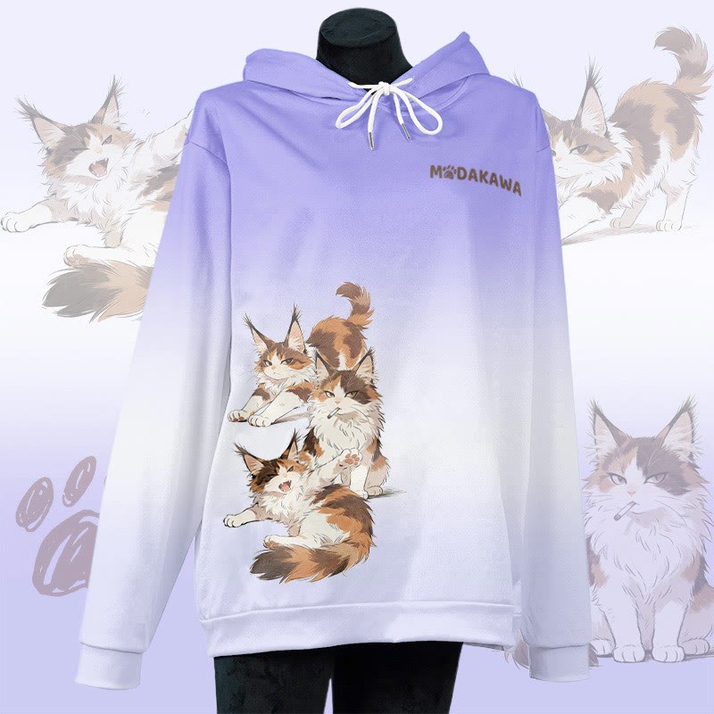 MODAKAWA Pullover-Hoodie mit rauchender Katze und Allover-Print - Purple - 6XL - image 2