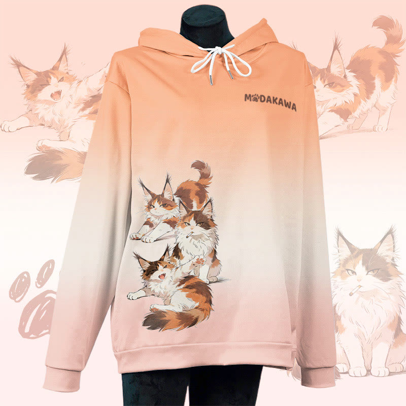 MODAKAWA Pullover-Hoodie mit rauchender Katze und Allover-Print - Orange - 6XL - image 3